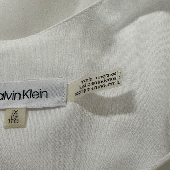 Calvin Klein Womens White Sleeveless Blouse 1X Lined Layered Flowy Feminine - Picture 4 of 11
